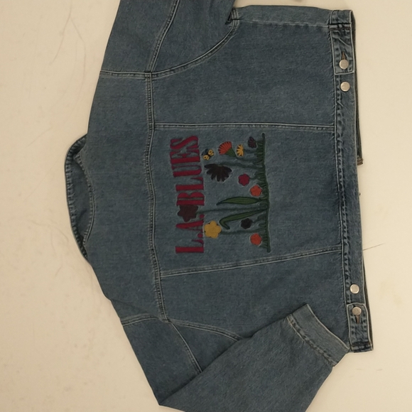 Vintage Denim Jacket L.A. Blues Embroidered Short lk Crop Plus Size 23/24 XL Zip - Picture 11 of 12
